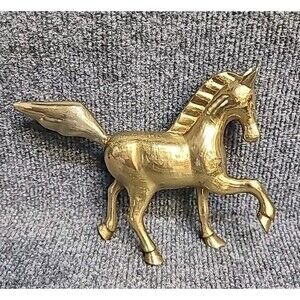 Vintage Brass Horse Figurine Statue Heavy Metal Prancing Running 7.5"
